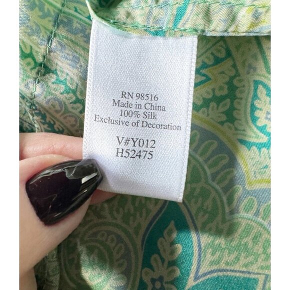 Coldwater Creek Woman's Sz L Green Turquoise Silk Embroidered Tunic Blouse - Picture 5 of 9